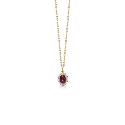 Royal Ruby vedhæng i 14 kt guld med oval rubin omgivet af 0,12 ct diamanter fra Mads Z.